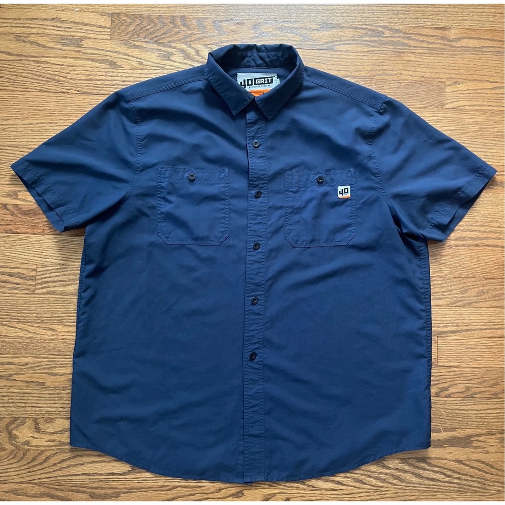 40 Grit Duluth Trading Mens XL Navy Blue Ripstop Short Sleeve Button Down Shirt
